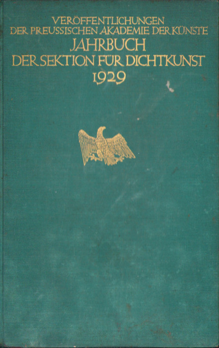 HST C6139 Jahrbuch der sektion fur dichtkunst 1929 Preussiche Akademie