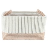 Coș Rufe Bicolor Catifelat Rectangular Mare 36X26X20 Cm &ndash; Alb / Bej | Organizatoare Baie