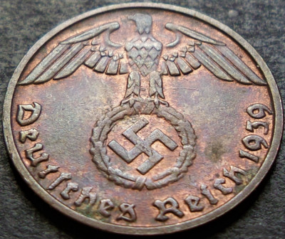 Moneda istorica 1 REICHSPFENNIG - GERMANIA NAZISTA, anul 1939 D *cod 2828 foto