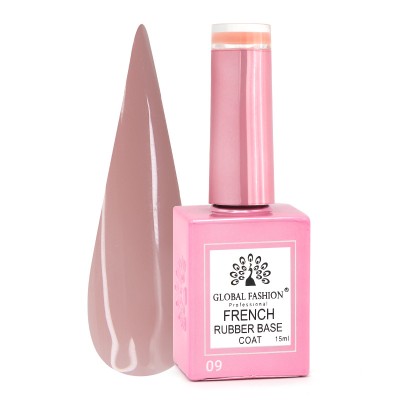 Rubber Base Coat French, Global Fashion, 15 ml, 09 Nude foto