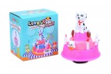 Tort Muzical Roz cu Catelus Rotativ, Luminos, Cantec 'La multi ani', Plastic, 17x13x18cm, Peste 3 ani