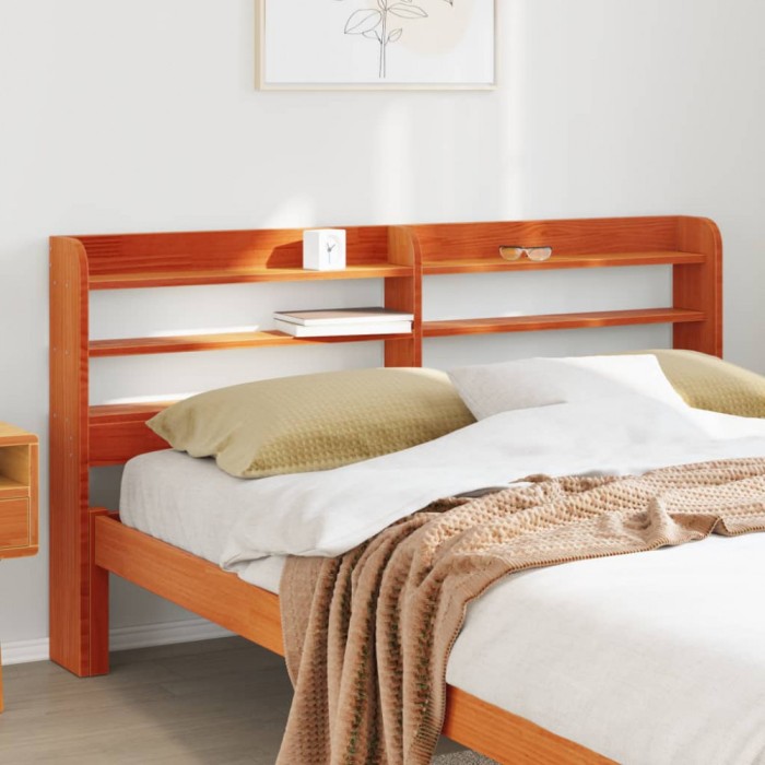 Gossi tablie de pat cu rafturi, maro ceruit, 135 cm, lemn masiv pin