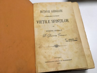 GHERASIM TIMUS EPISCOPUL ARGESULUI, DICTIONAR AGHIOGRAFIC/ VIETILE SFINTILOR1898 foto