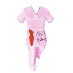 Costum Medical Pe Stil, Roz deschis cu Elastan cu Garnitură stil Japonez, Model Sanda - L, S