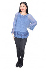 Bluza Elena din tricot cu insertii de dantela ,nuanta de bleumarin foto