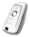 Husa Cheie Smartkey Compatibila cu BMW 3 4 Butoane, Seria F, Alb cu contur silver, Tpu
