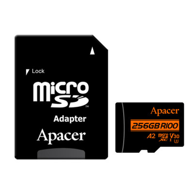 Card microSDXC 256 GB, UHS-I U3, V30, A2, Apacer R100, cu adaptor SD foto