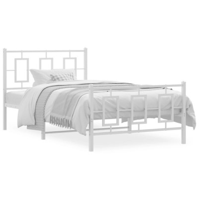 vidaXL Cadru de pat metalic cu tăblie de cap/picioare, alb, 100x190 cm foto