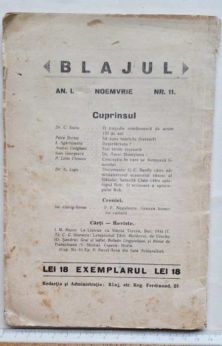 Revista &bdquo;Blajul&rdquo; &ndash; Anul I, Nr. 11, Noiembrie 1934 &ndash; Ag&acirc;rbiceanu, Giurescu