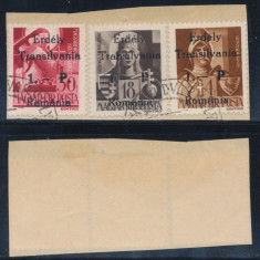 Ardealul de Nord 1944 fragment de plic cu 3 timbre locale Odorheiu stampilate