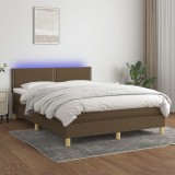 vidaXL Pat cu arcuri, saltea și LED, maro &icirc;nchis, 140x190 cm, textil