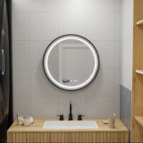 Oglinda LED Rotunda, 60cm, Celeste Majeste Noir MotionGlow Marcello, Sistem Dezaburire, Ceas &amp; Termometru, Dimabila ModernLight Concept