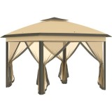 Pavilion/foisor pentru gradina/terasa, pliabil, cu inaltime ajustabila, material Oxford, cadru otel, plasa insecte, bej, 3.30x3.30x2.88 m GartenVIP Di