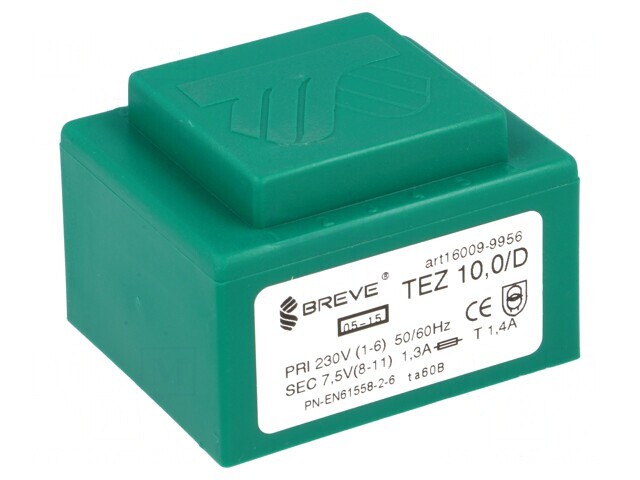 Transformator &icirc;ncapsulat 10VA 230V 7,5V 1333mA PCB