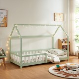 Pat casuta copii cu grilaj protectie Hesel 200x90cm lemn verde menta [en.casa] HausGarden Leisure