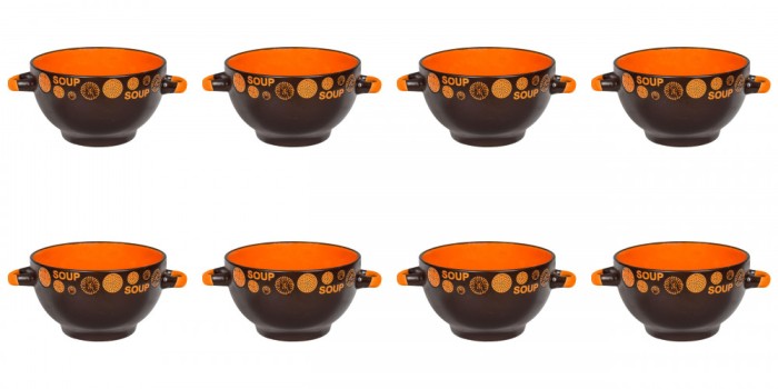Set boluri supa, 8 piese, 650 ml, Ceramica, Maro Inchis