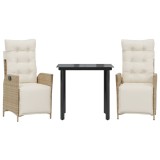 Set mobilier de gradina cu perne, 3 piese, bej, poliratan