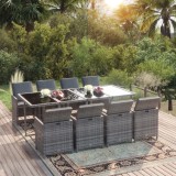 vidaXL Set mobilier grădină cu perne, 9 piese, gri, poliratan