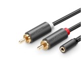 CABLU audio Ugreen, &quot;AV102&quot; stereo 3.5 mm jack (M) la 2 x RCA (T), 0.25m, conectori auriti, gri &quot;10561&quot; (timbru verde 0.18 lei) - 6957303815616