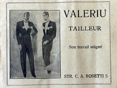 1931 Reclamă rom&amp;acirc;nească VALERIU TAILLEUR Bucuresti interbelic Str. C.A. Rosetti Nr. 5 istoria modei barbatesti si confectiilor Romania capitalista foto