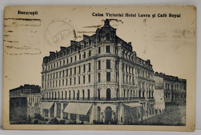 CALEA VICTORIEI , HOTEL LUVRU SI CAFE ROYAL , CARTE POSTALA ILUSTRATA , 1921 foto