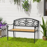 Outsunny Bancuta de Gradina cu 2 Locuri din Metal si Lemn, cu Decor Vintage si Cotiere, 127x52x88cm