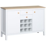 HOMCOM Bufet mobilier de depozitare cu 2 sertare, 2 uși rafturi reglabile și suport pentru sticle pentru 9 sticle, alb | Aosom Romania