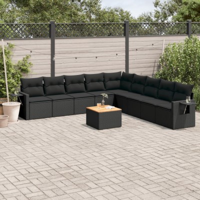 Gossi set canapele de gradina cu perne, 10 piese, negru, poliratan foto