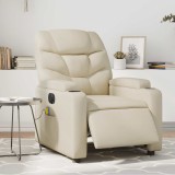 vidaXL Fotoliu electric de masaj rabatabil, crem, piele ecologică