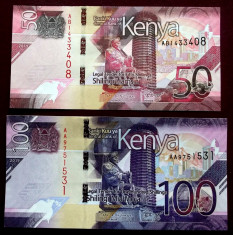 LOT SET KENYA 50 + 100 SHILLINGS 2019 UNC ** foto