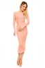 Rochie Roz Casual M&acirc;neci Lungi Cordon Talie Decupaj Spate Vascoza M739-5