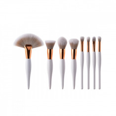 Set de 8 pensule machiaj, model Luxury cupru golden cu maner alb pentru machiaj profesional, par pensula de calitate si moale