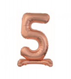 Balon folie stativ sub forma de cifra, roz auriu 74 cm-Tip Cifra 5