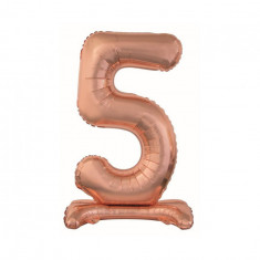 Balon folie stativ sub forma de cifra, roz auriu 74 cm-Tip Cifra 5