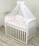 Set lenjerie din bumbac cu protectie laterala pentru pat bebe 120 x 60 cm Inimioare Amy