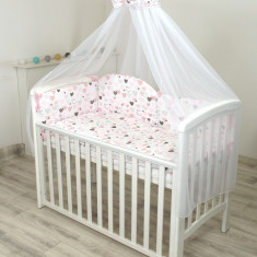 Set lenjerie din bumbac cu protectie laterala pentru pat bebe 120 x 60 cm Inimioare Amy