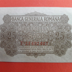 Bancnota 25 bani BGR (Banca Generala Romana) 1917 ocupatia germana aUNC+->UNC