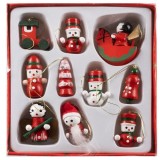 Set 10 decoratiuni de Craciun din lemn pentru brad, Ruhhy