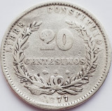 327 Uruguay 20 centesimos 1877 (uzata) km 15 argint, America Centrala si de Sud