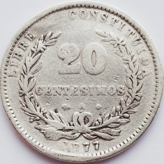 327 Uruguay 20 centesimos 1877 (uzata) km 15 argint