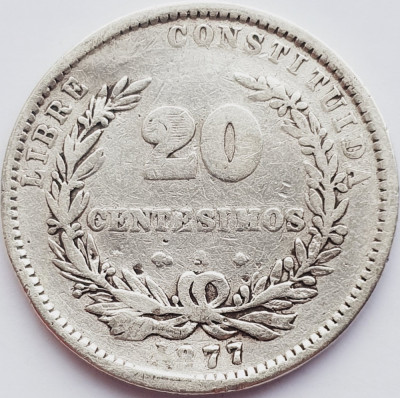 327 Uruguay 20 centesimos 1877 (uzata) km 15 argint foto