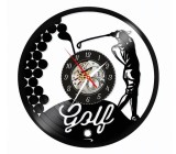 Ceas de perete din disc vinil, Tematică Golf, Design Sportiv cu Jucător și Peisaj de C&acirc;mp, Negru, 30 cm