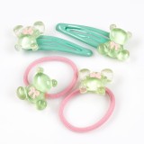 Agrafe si elastice de par cu design ursulet verde