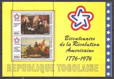 TOGO 1976 PICTURA REVOLUTIA U.S.A. ( colita dantelata ) NESTAMPILATA foto