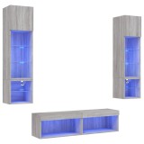 Unitati de perete TV cu LED-uri, 6 piese, gri sonoma, lemn