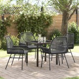 Set de dining de grădină , 5 piese, cu perne, negru, din rattan polițat.