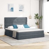 Cumpara ieftin Pat cu LED si saltea Gri inchis 160 x 200 cm Catifea