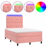 Cumpara ieftin Pat continental cu saltea &amp; LED, roz, 120x200 cm, catifea