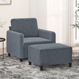 vidaXL Fotoliu canapea cu taburet, gri &icirc;nchis, 60 cm, catifea