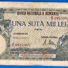 (44) BANCNOTA ROMANIA - 100.000 LEI 1946 (28 MAI 1946), FILIGRAN ORIZONTAL